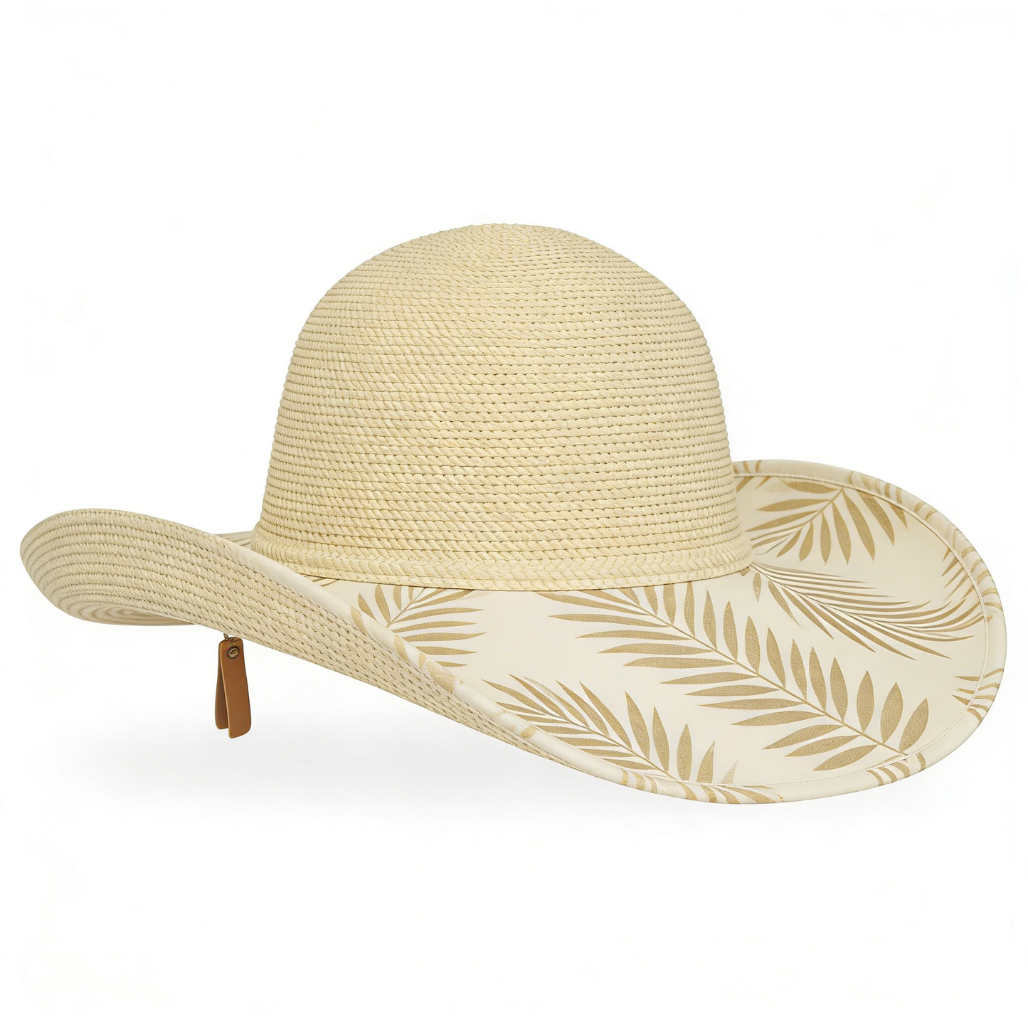 Beige Palm Leaf Wide-Brim Straw Hat