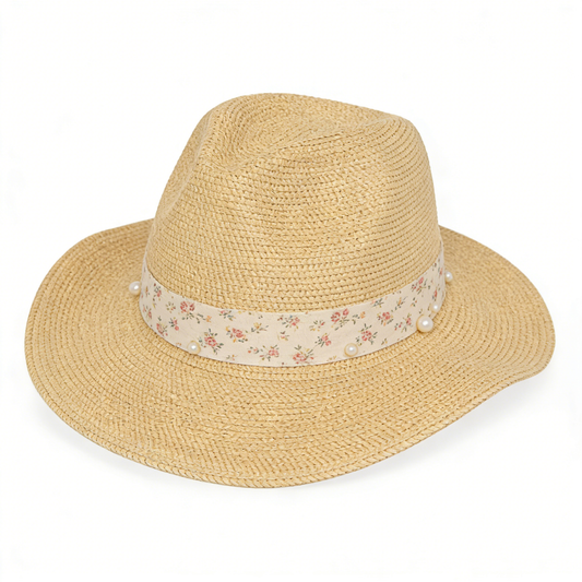 Floral Pearl Straw Fedora