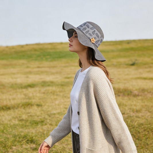 Blue Palm Leaf Straw Bucket Hat