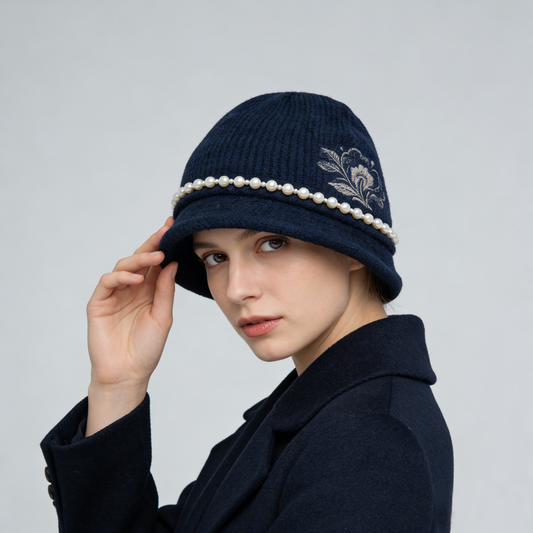 Pearl Trim Knit Beanie