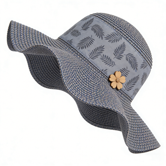 Blue Palm Leaf Straw Bucket Hat